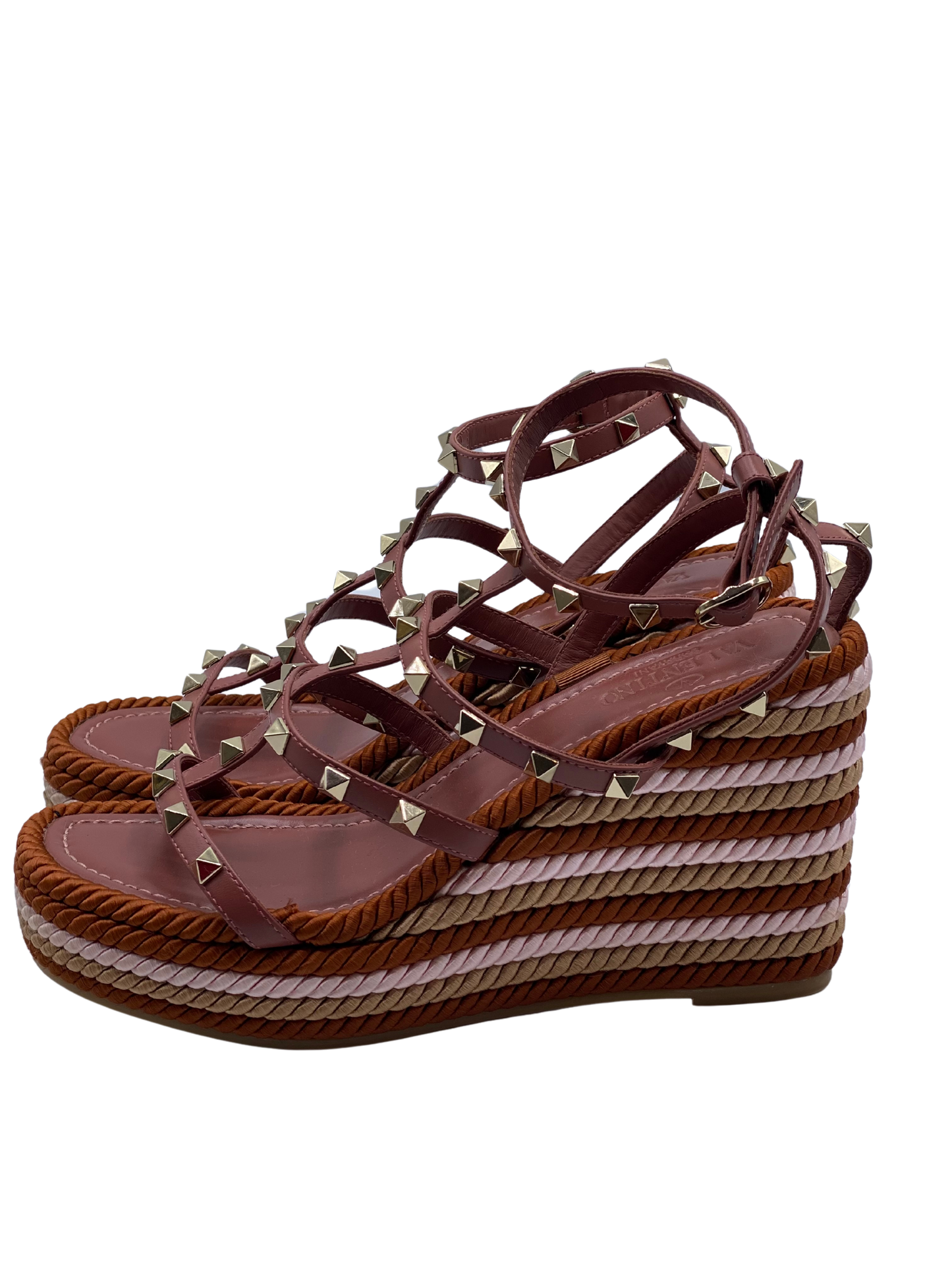 Sandalia Valentino Garavani Rockstud Yute Tricolor (38)