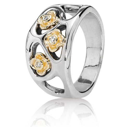 Anillo Pandora Bicolor con Tres Flores