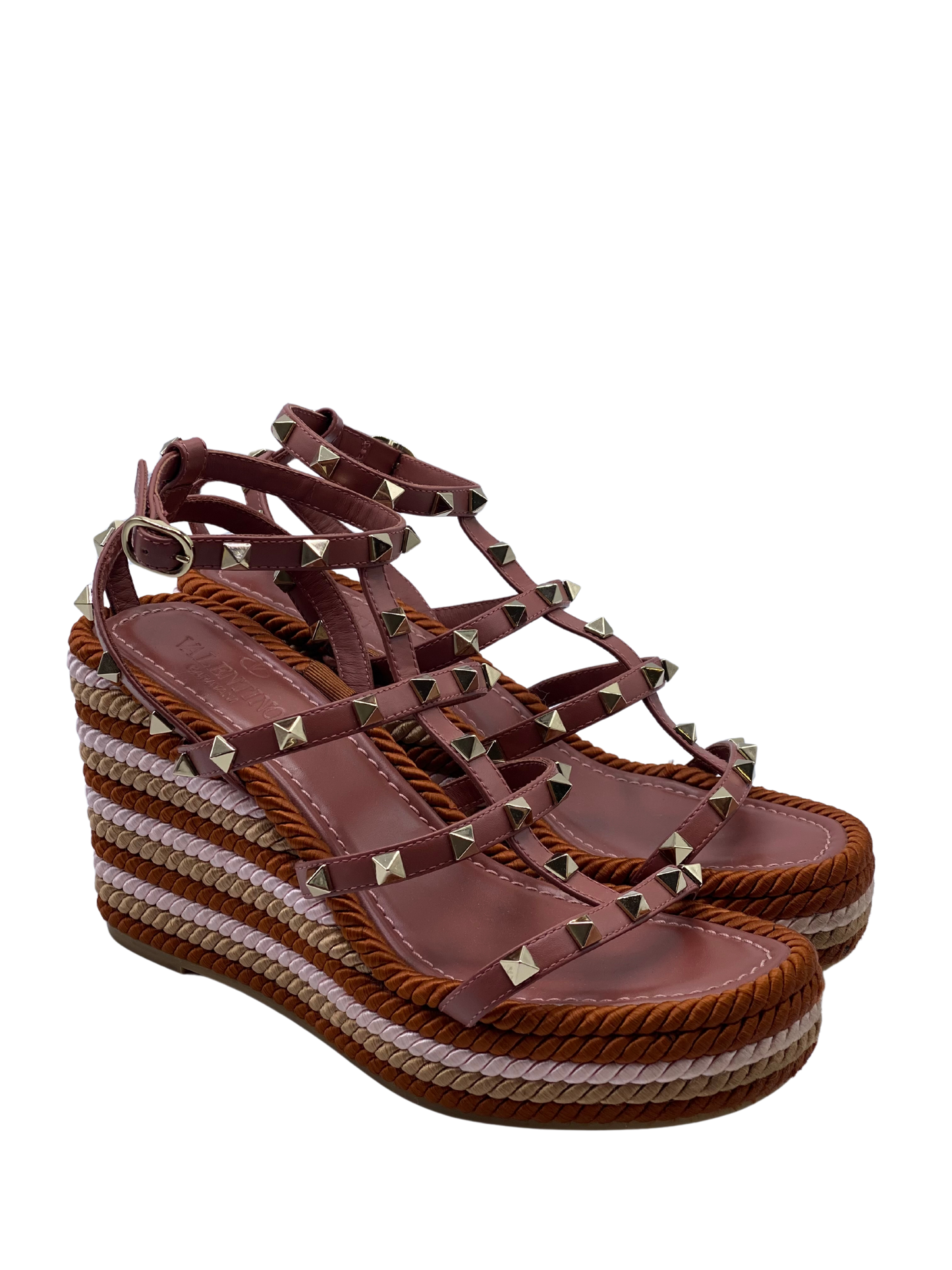 Sandalia Valentino Garavani Rockstud Yute Tricolor (38)