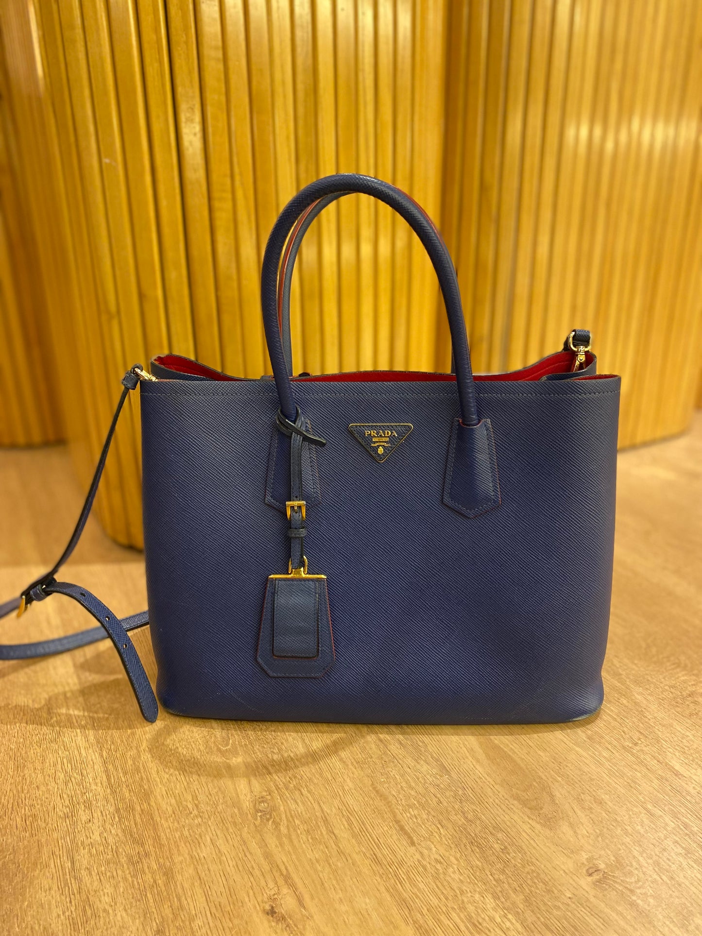 Cartera Prada Saffiano Double Leather Bag Blue