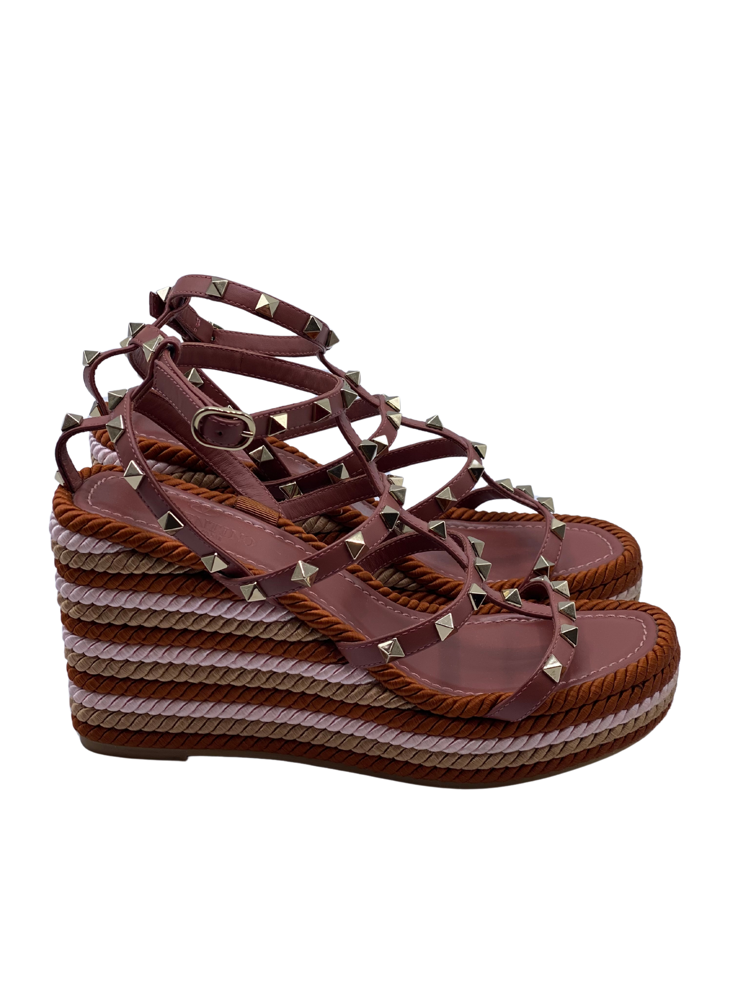 Sandalia Valentino Garavani Rockstud Yute Tricolor (38)