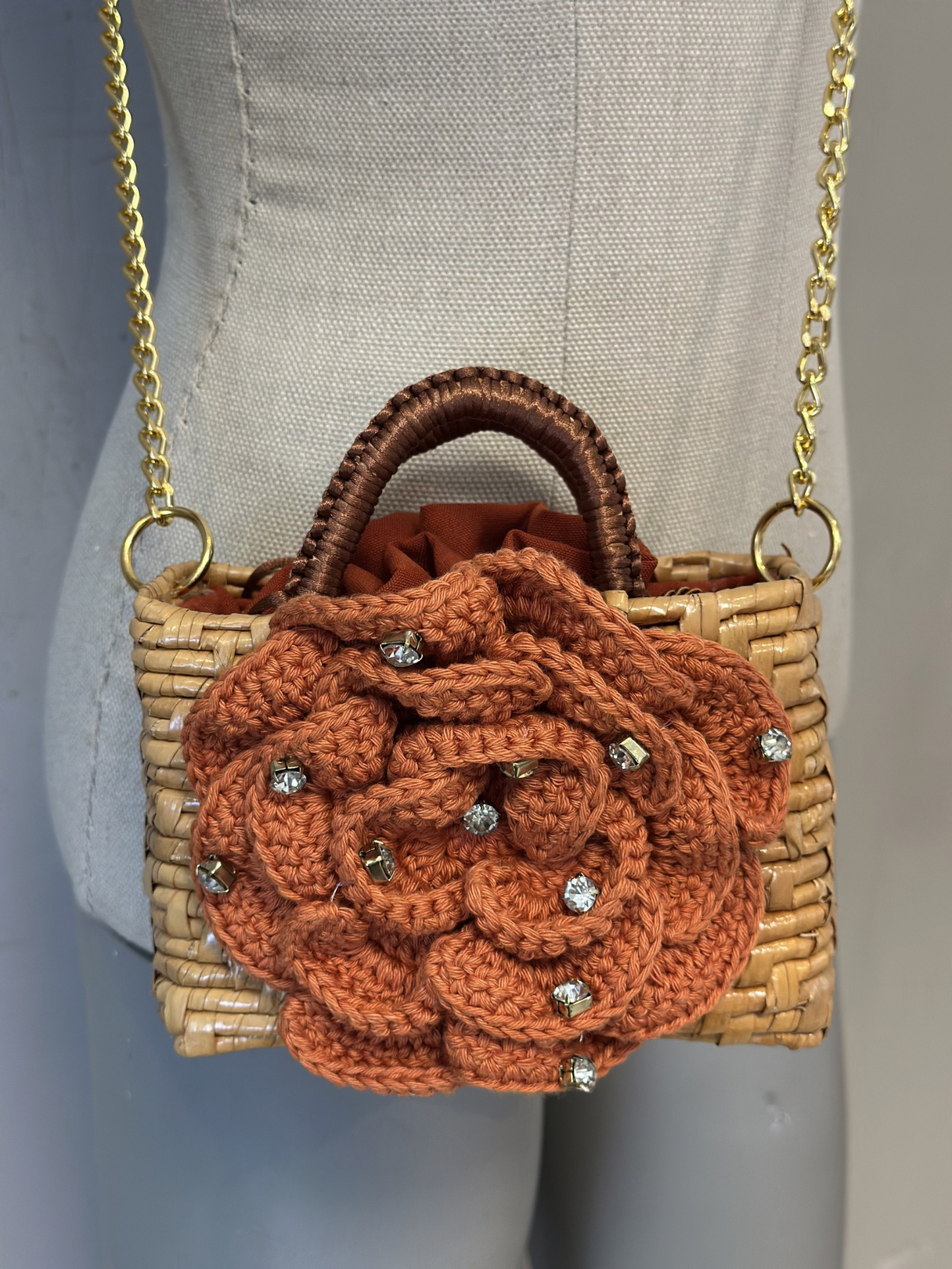 Mini Bolso Cristina Sabatini Crochet Flower Trunk Brown