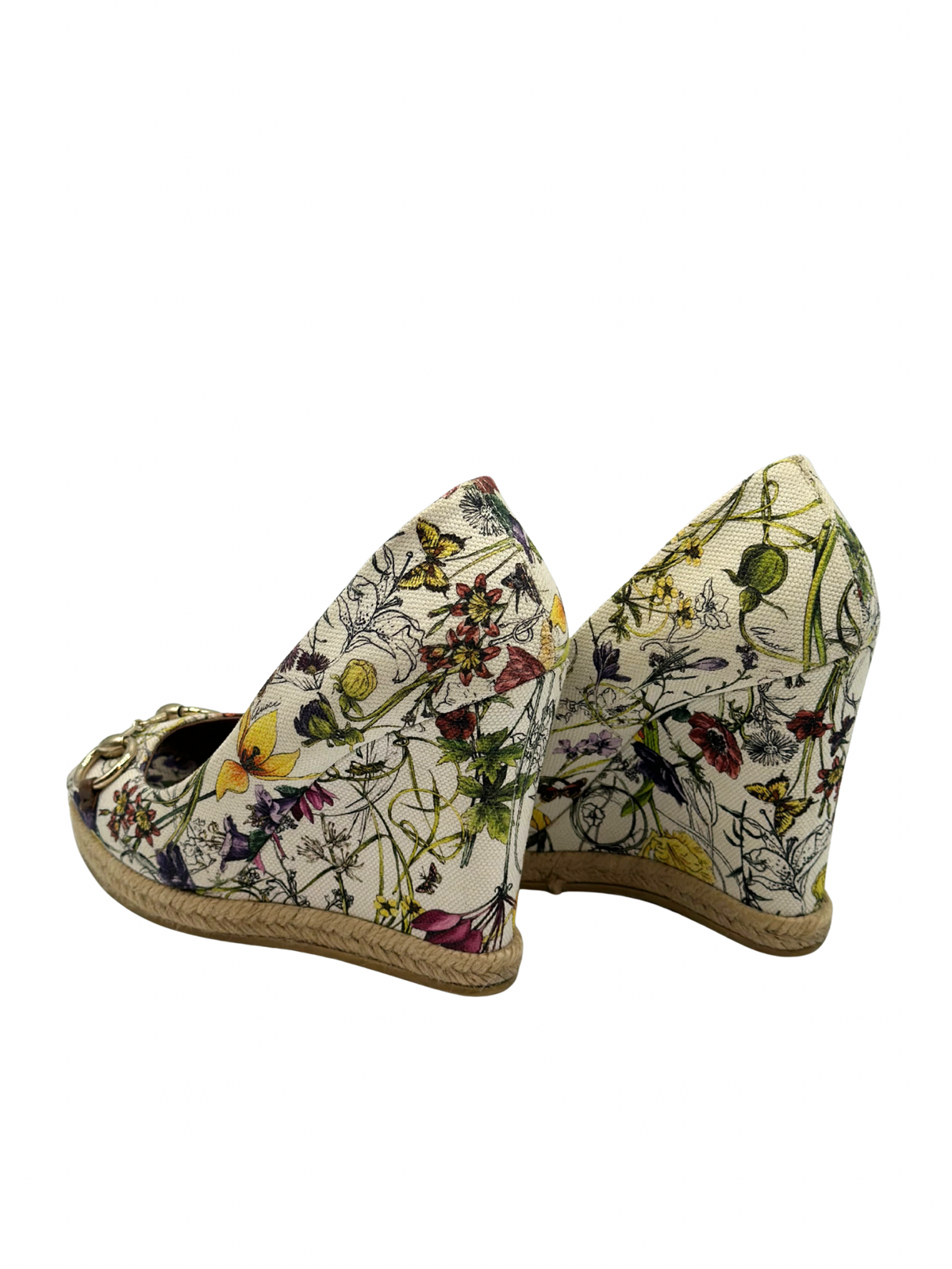 Pumps Peep-Toe Gucci Horsebit Floral Canvas (39)