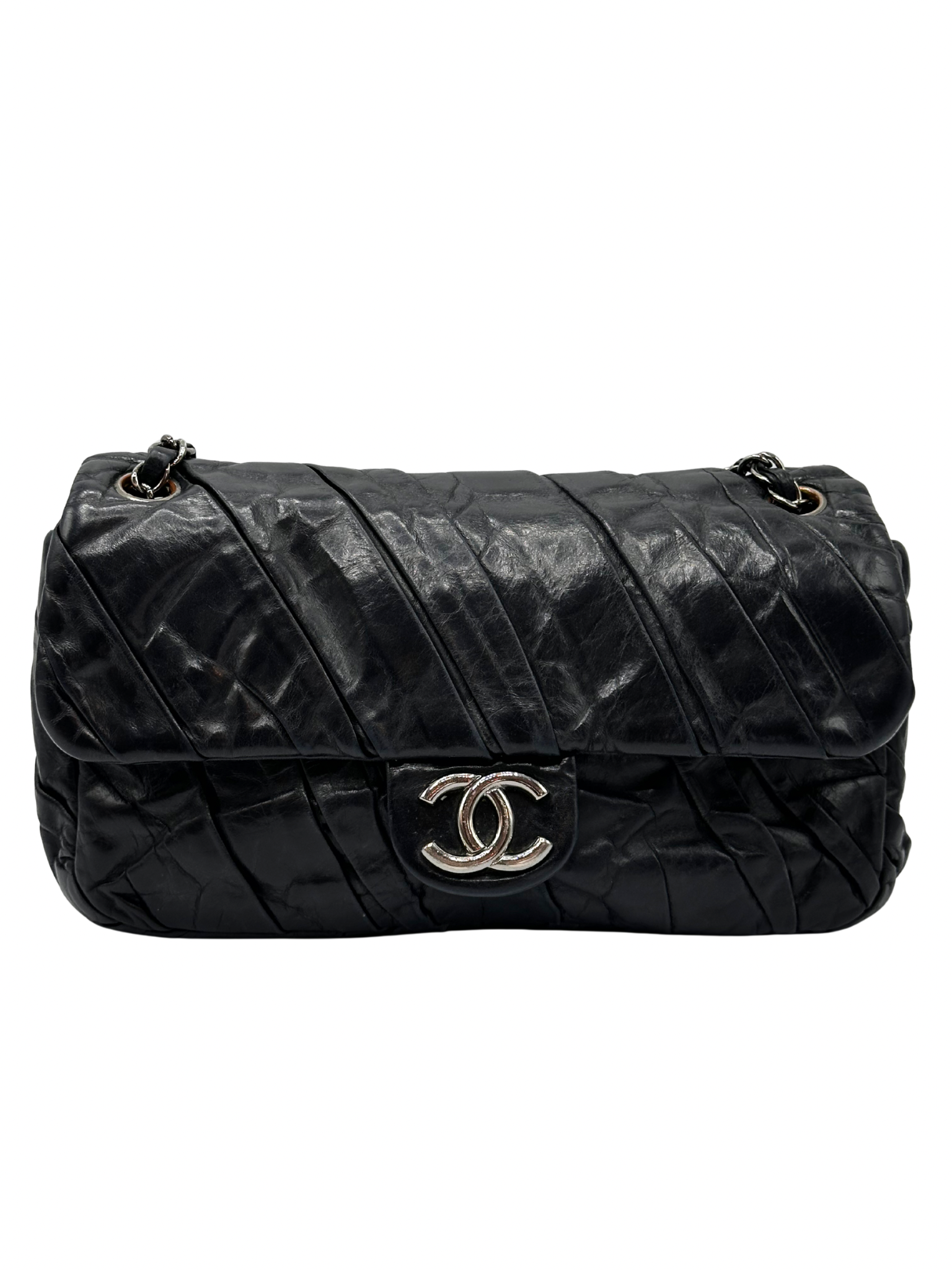 Cartera Chanel Black Glazed Calfskin Twisted Flap