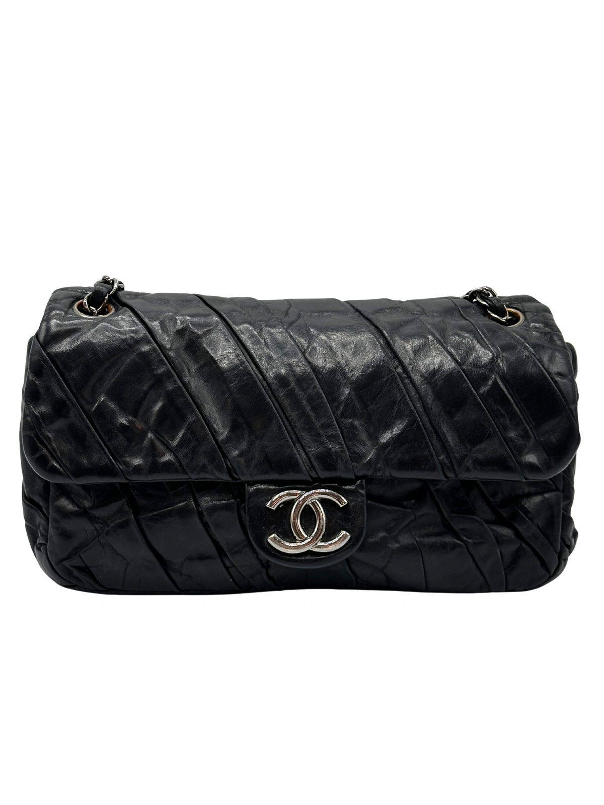 Cartera Chanel Black Glazed Calfskin Twisted Flap