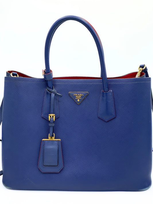 Cartera Prada Saffiano Double Leather Bag Blue