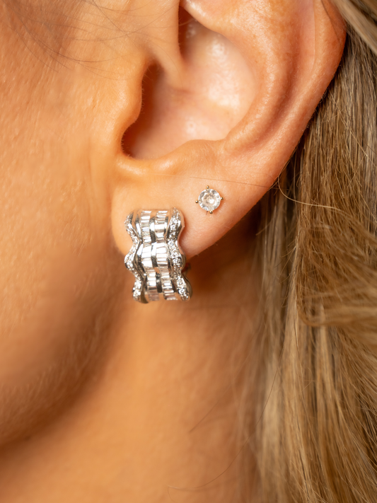 Aros Baguette Clip Oro Blanco 18k