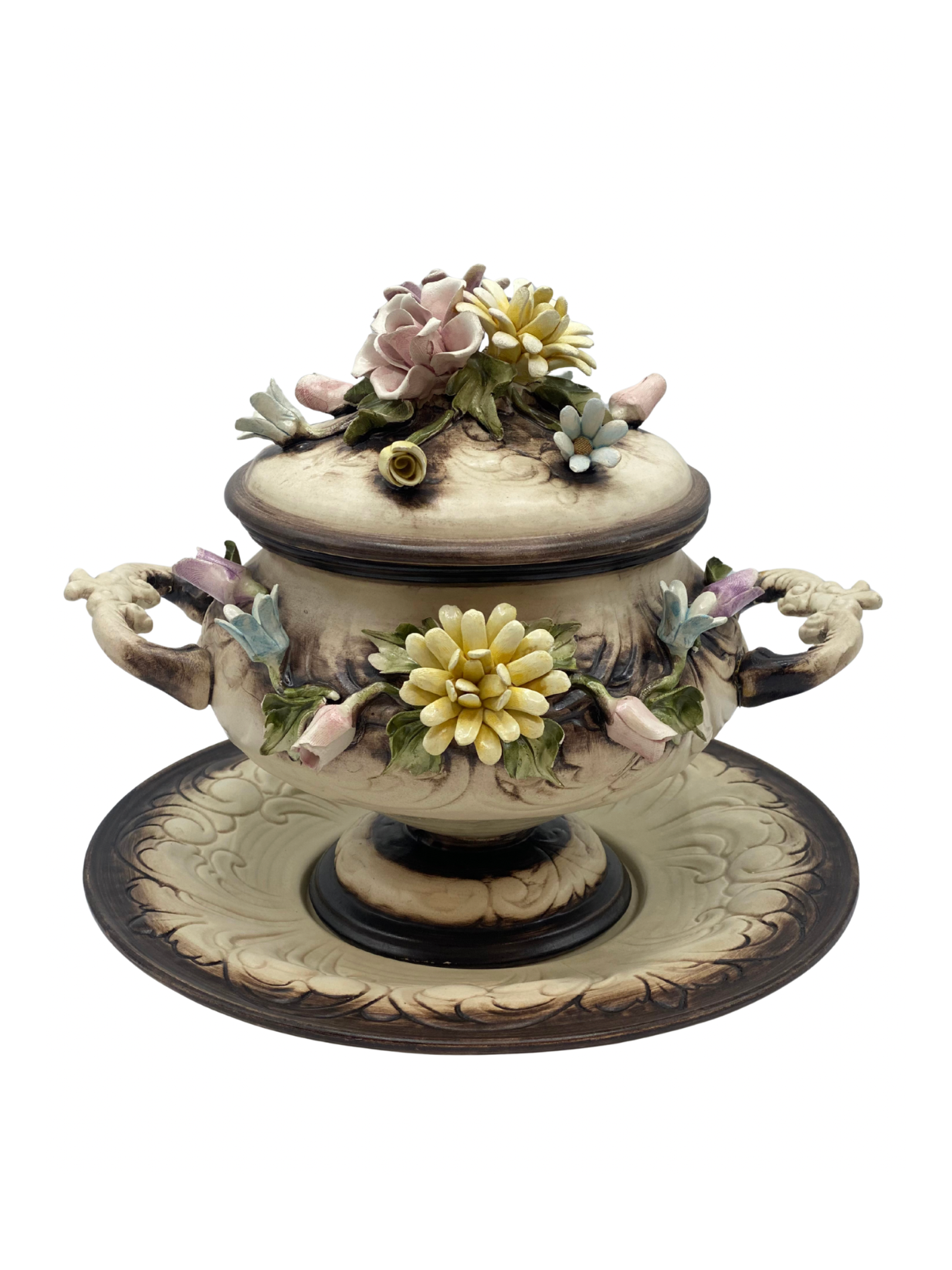 Jarrón Flores con plato Capodimonte 27 cm