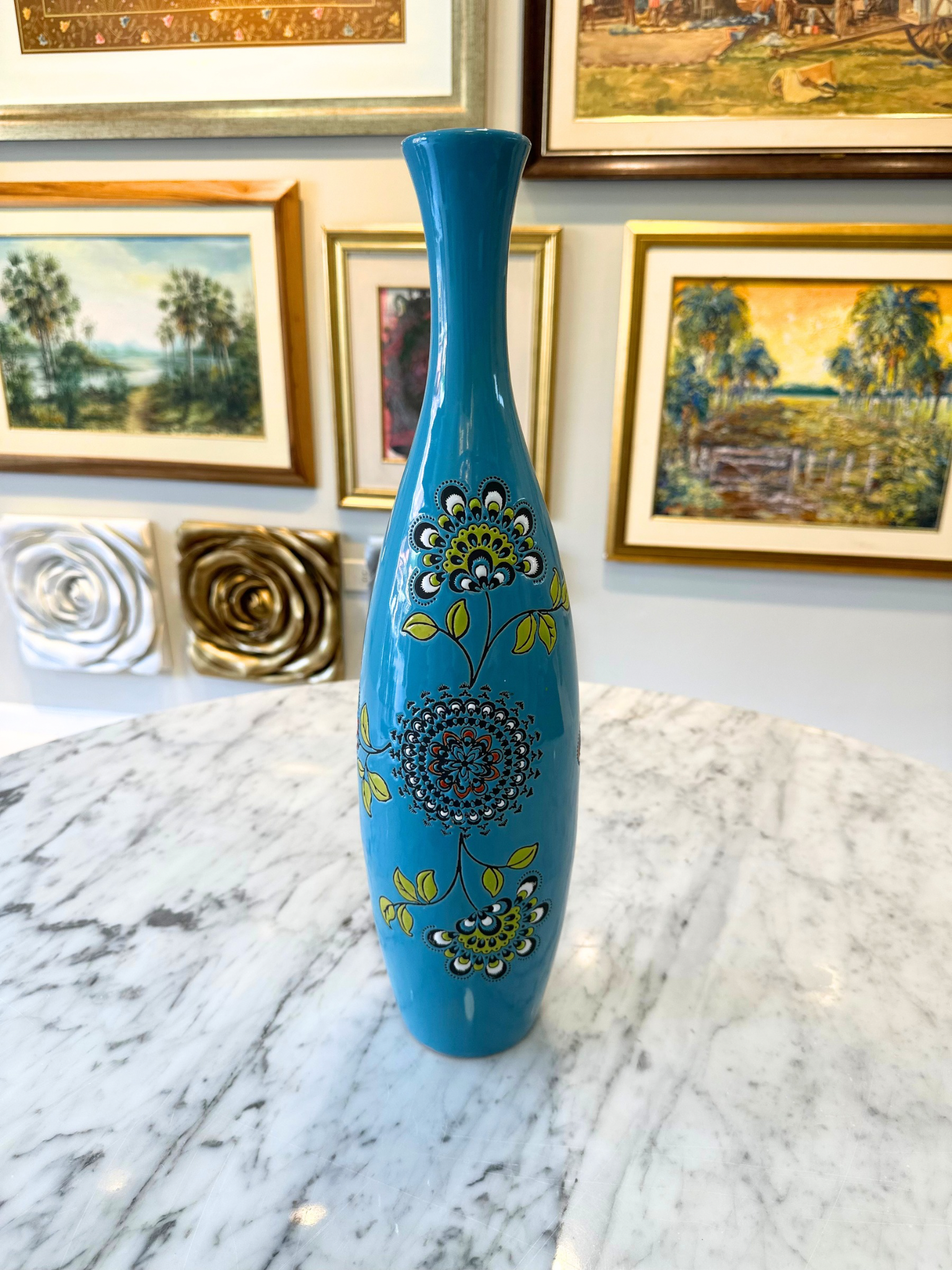 Jarrón Turquesa con Flores (50cm)