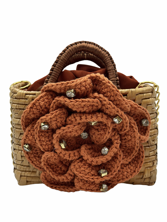 Mini Bolso Cristina Sabatini Crochet Flower Trunk Brown