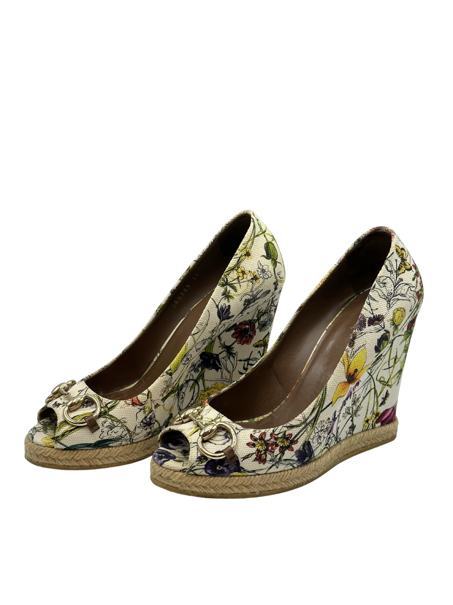 Pumps Peep-Toe Gucci Horsebit Floral Canvas (39)