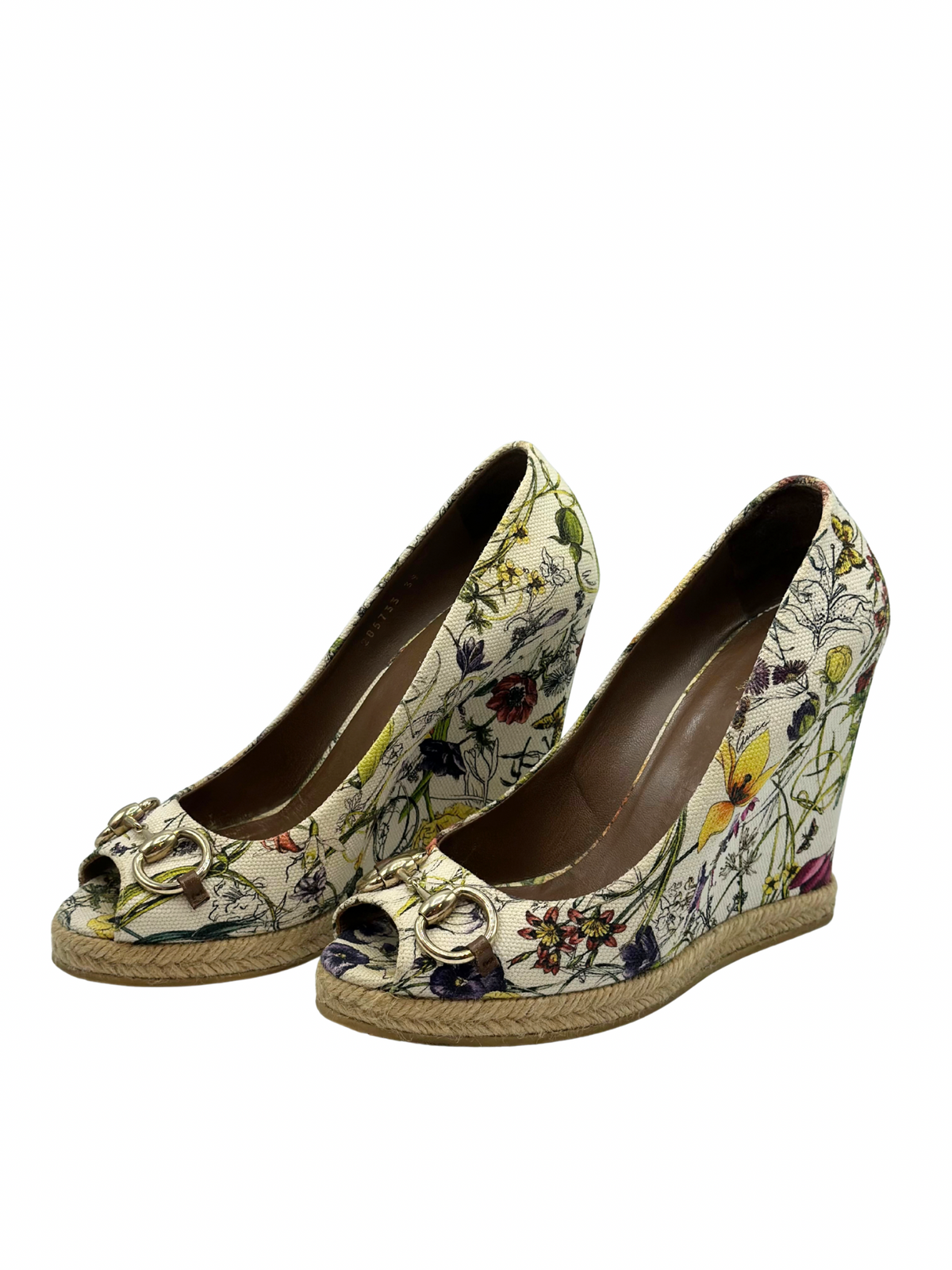 Pumps Peep-Toe Gucci Horsebit Floral Canvas (39)