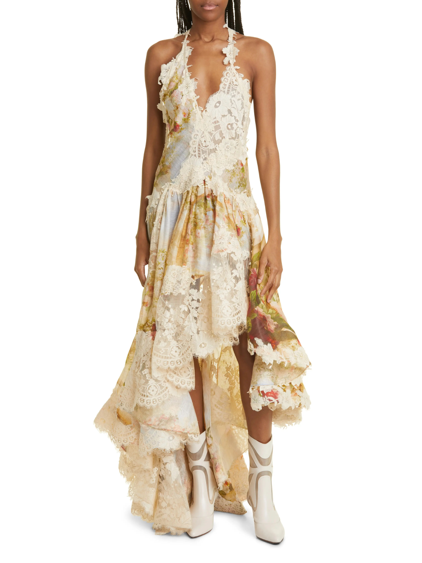 Vestido Zimmermann Luminosity Splice Lace Linen-Silk Dress (talle 0)