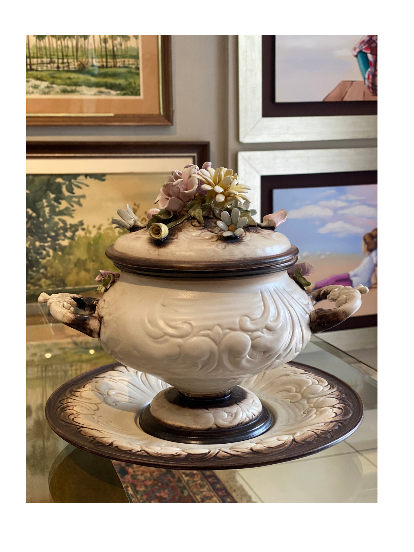 Jarrón Flores con plato Capodimonte 27 cm