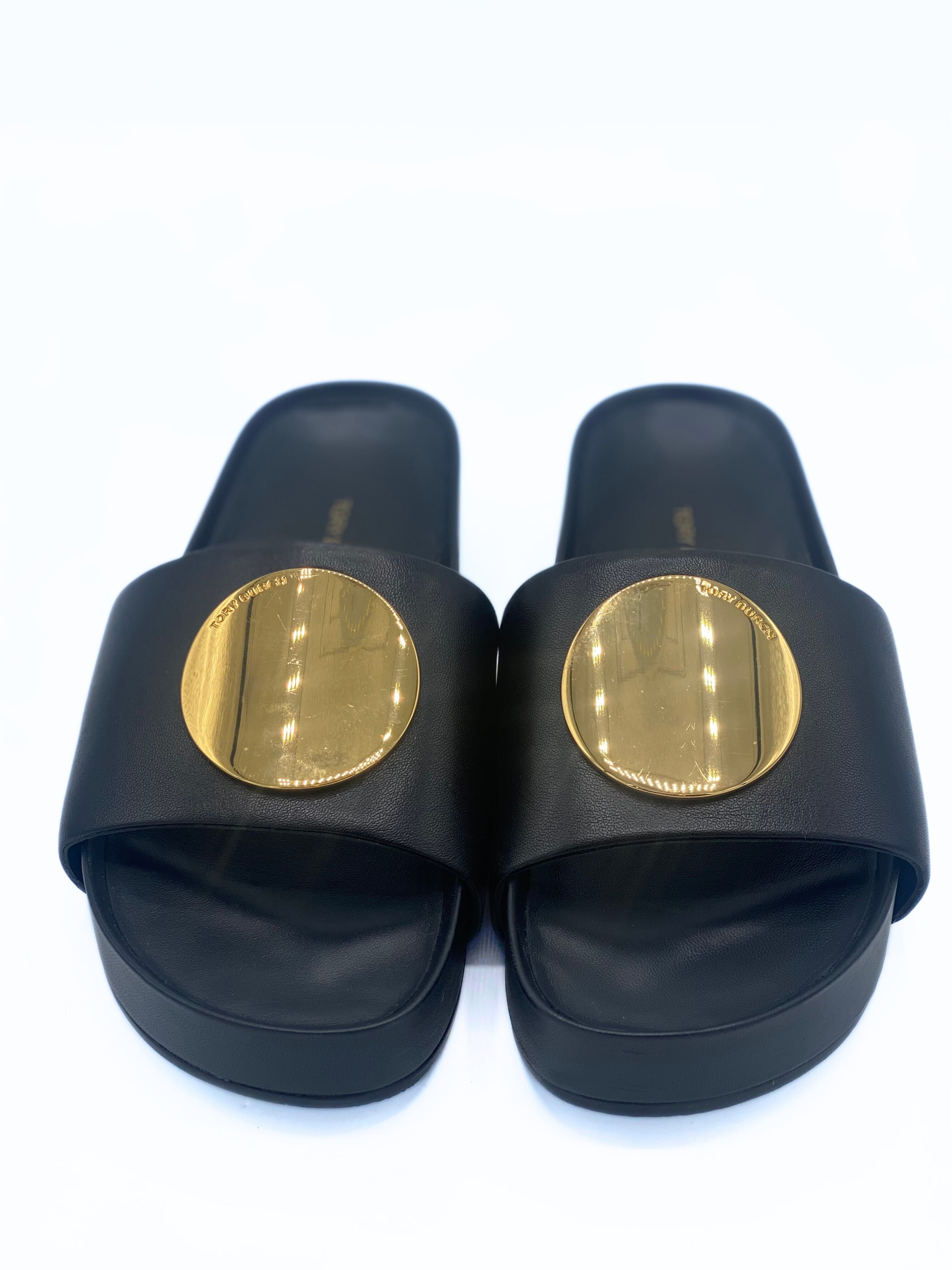 Tory Burch Patos Leather Platform Slide Sandals (US 5M)