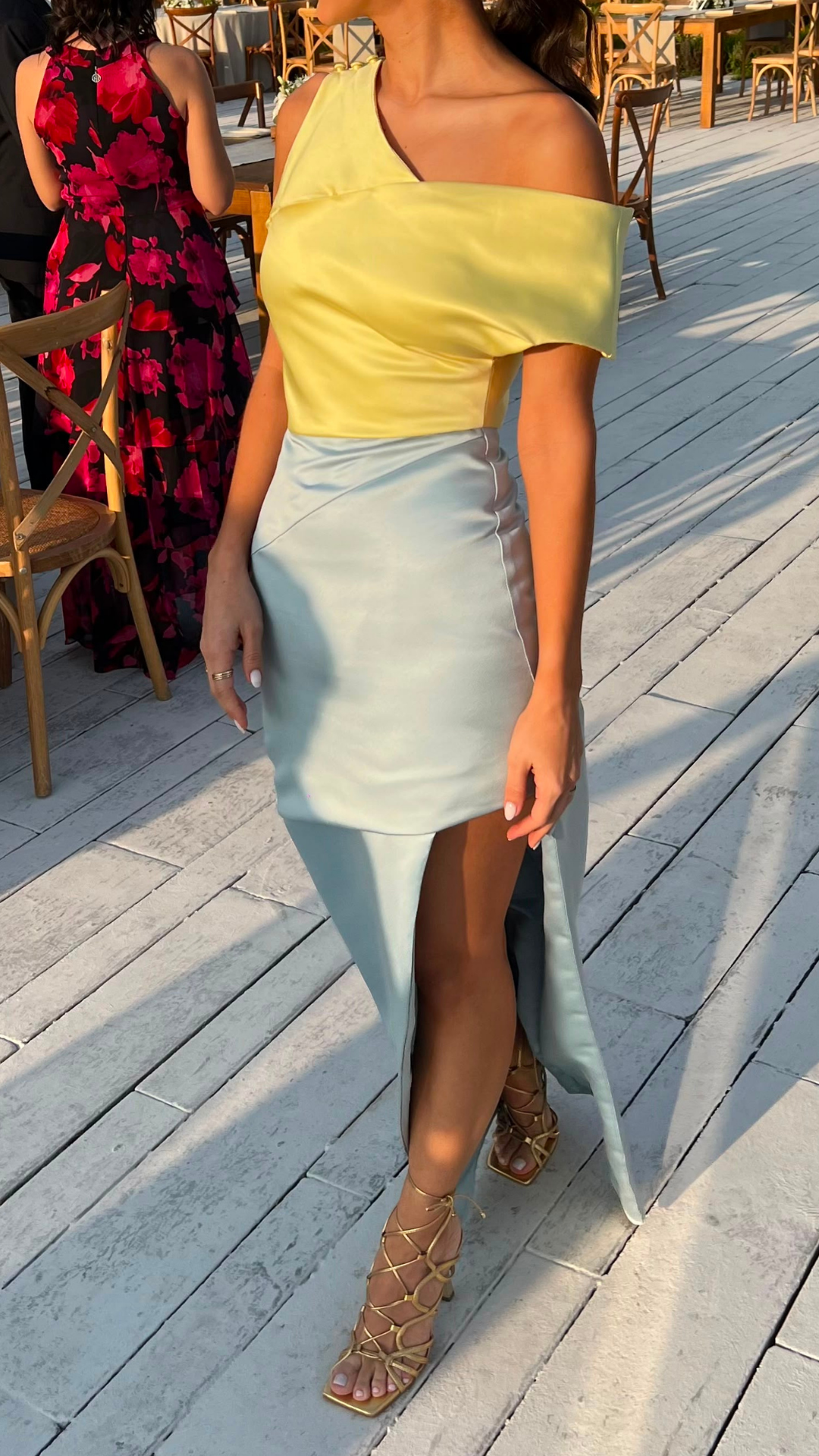Vestido Celeste y Amarillo Madera (S)