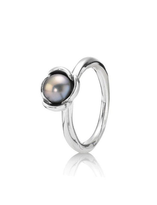 Anillo Pandora de Plata con Flor de Perla Azul