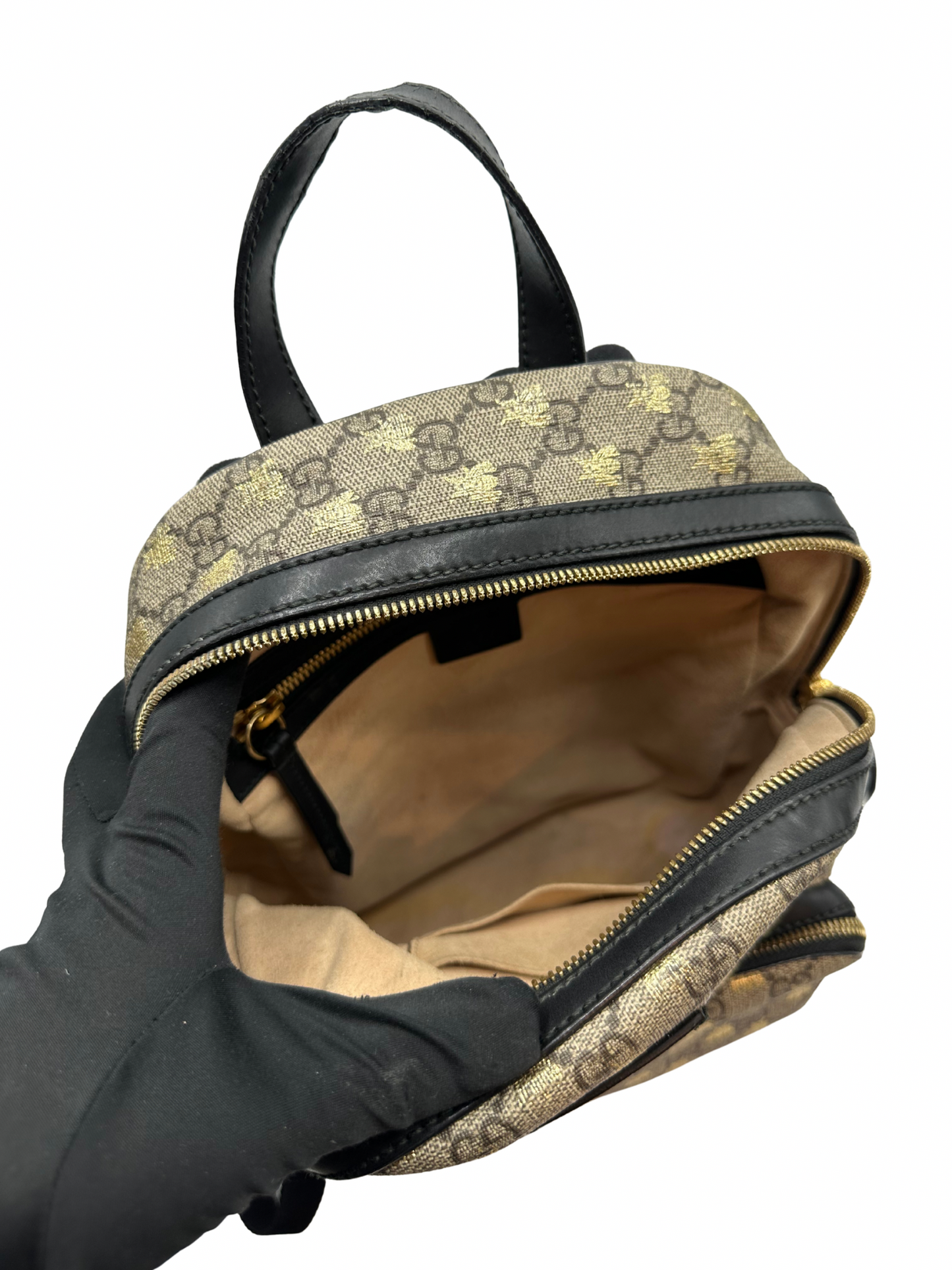 Mochila Pequeña Gucci GG Supreme Gold Bees
