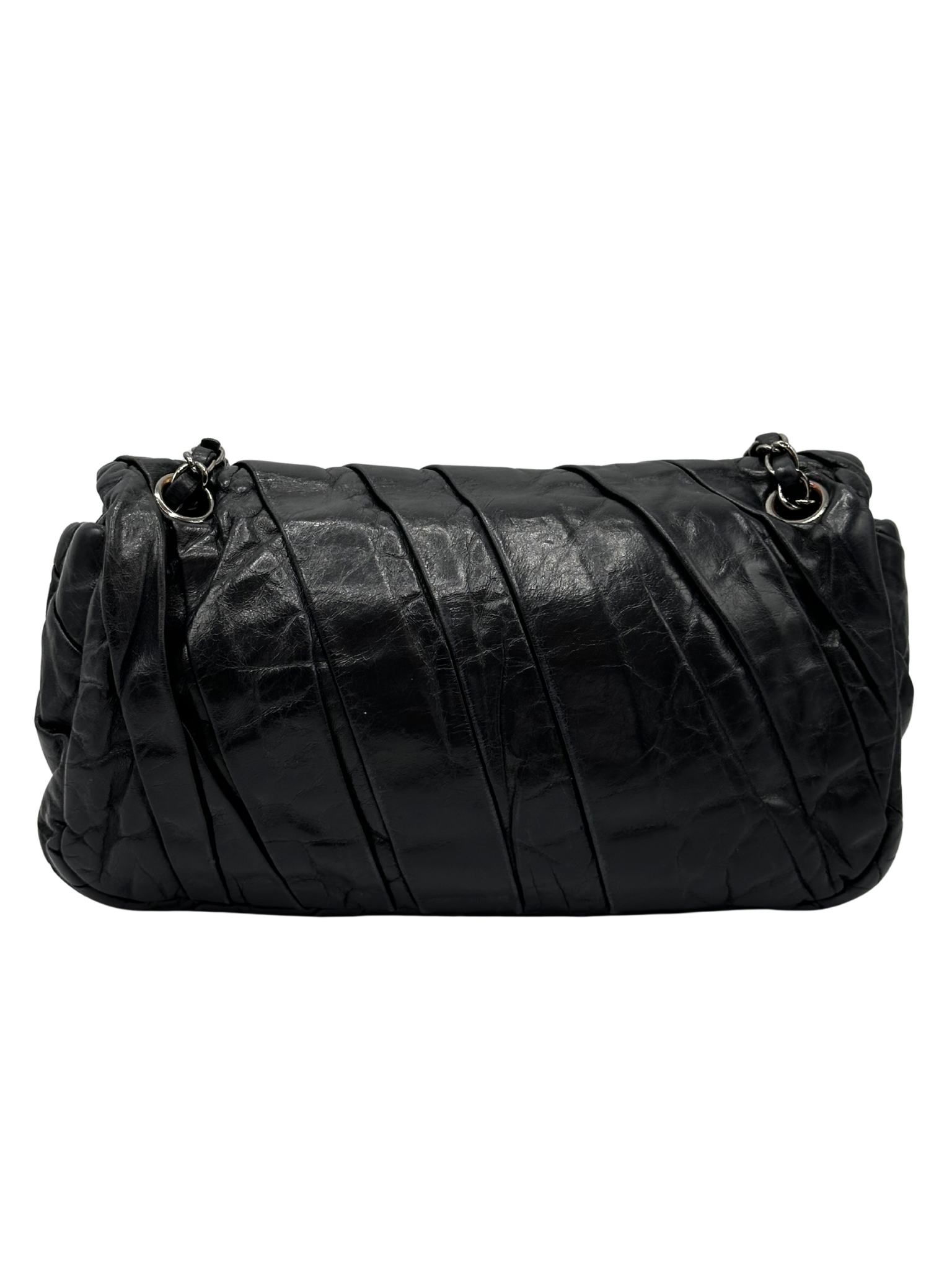 Cartera Chanel Black Glazed Calfskin Twisted Flap