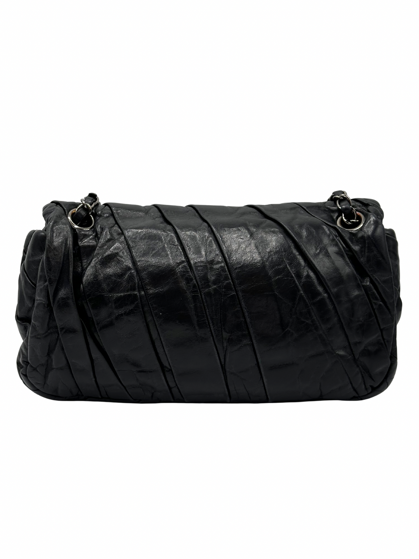 Cartera Chanel Black Glazed Calfskin Twisted Flap
