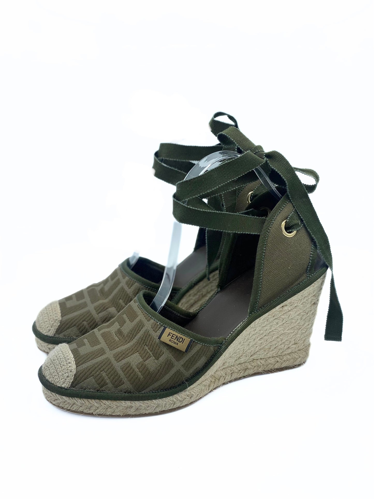 Sandalia Fendi Ankle Wrap Wedge Espadrille (39)