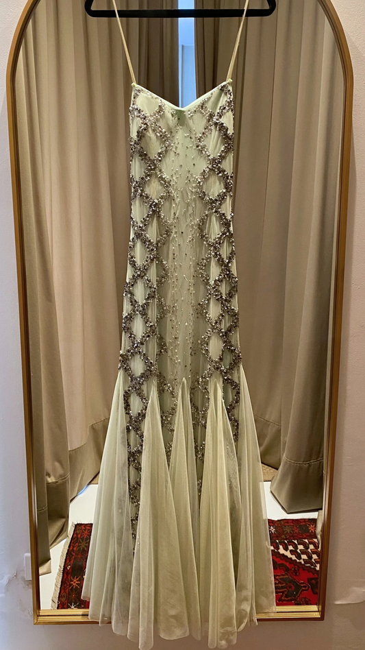 Vestido Largo con Lentejuelas Limón (Talle P)