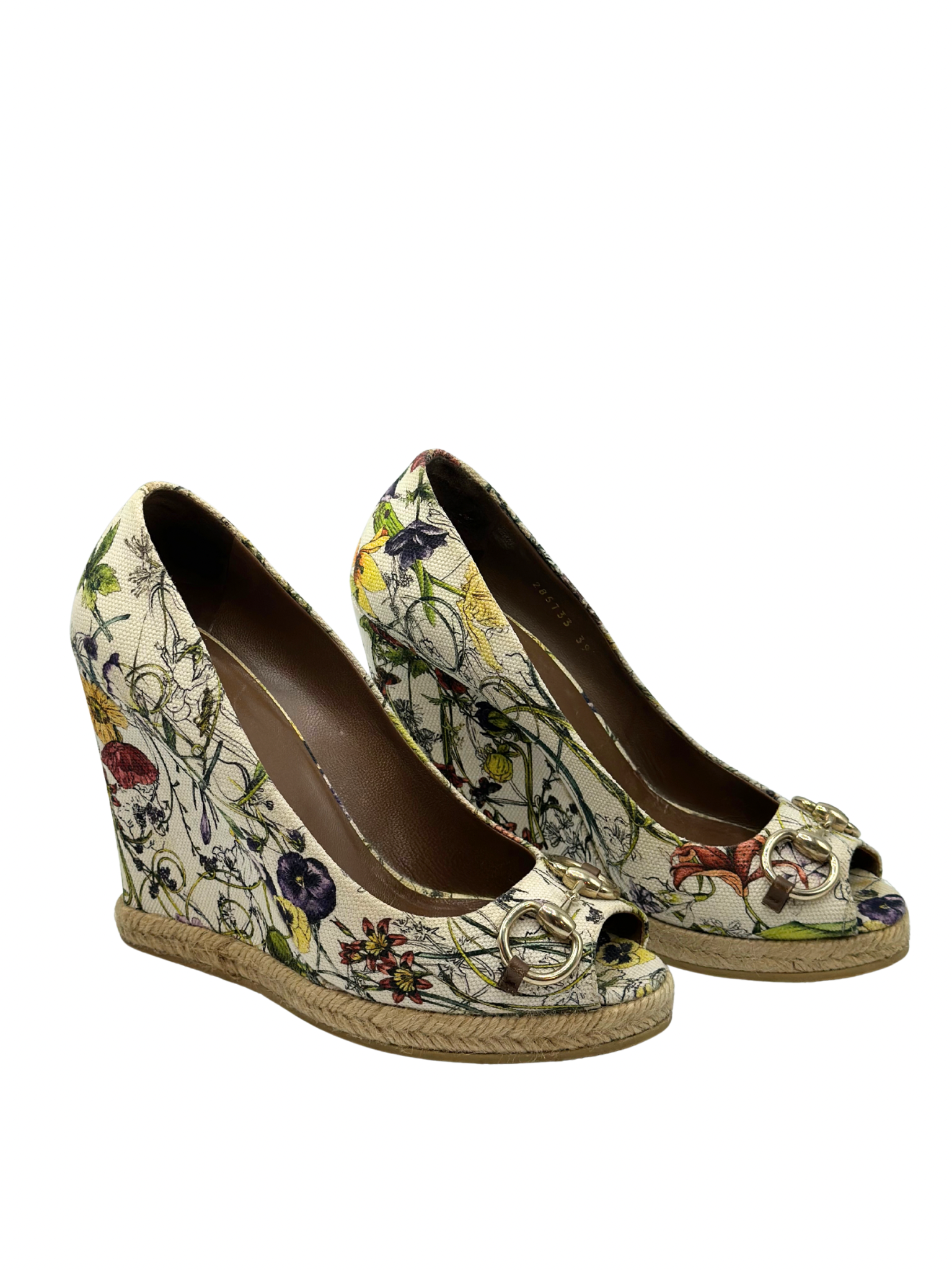 Pumps Peep-Toe Gucci Horsebit Floral Canvas (39)