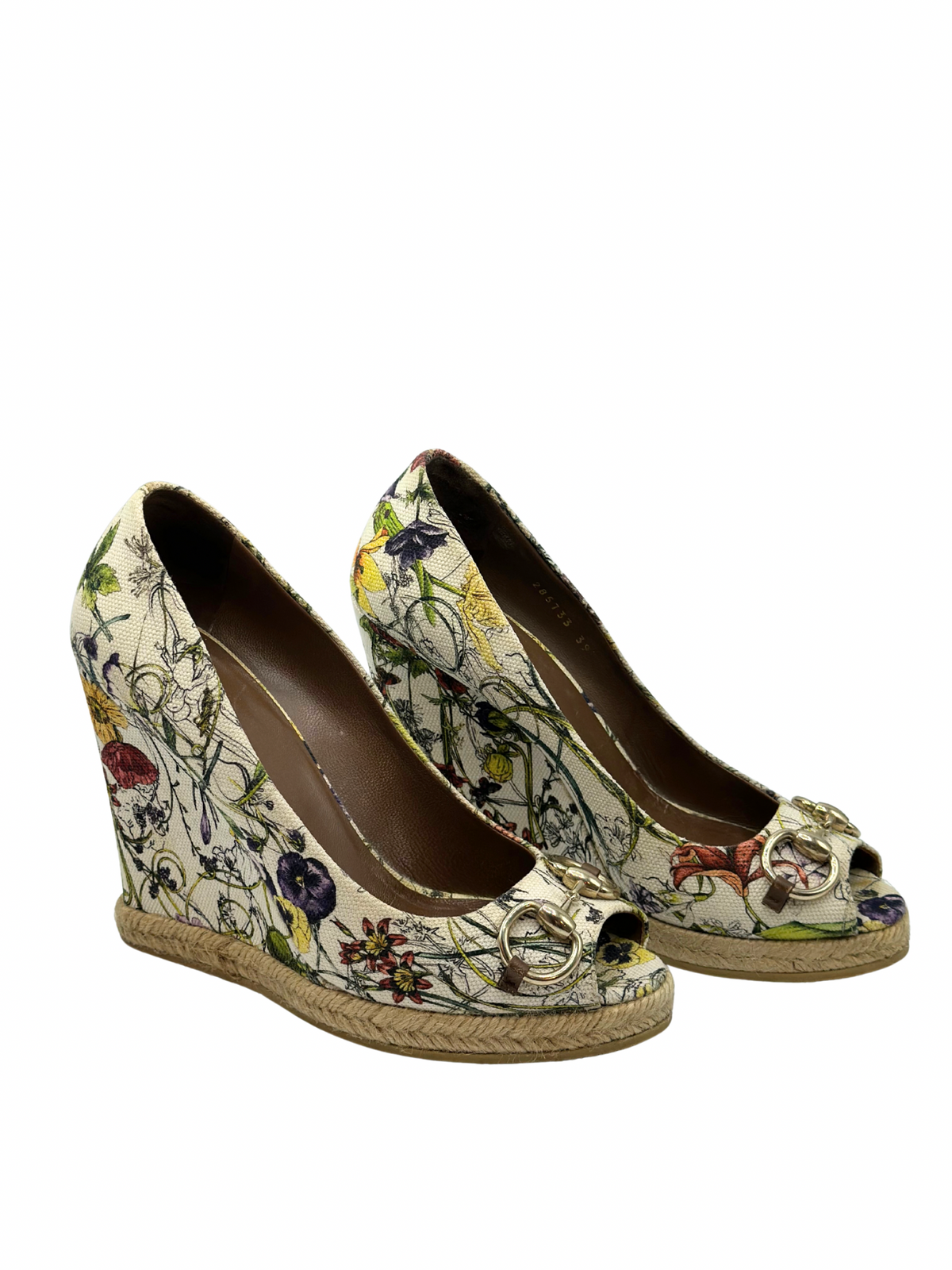 Pumps Peep-Toe Gucci Horsebit Floral Canvas (39)