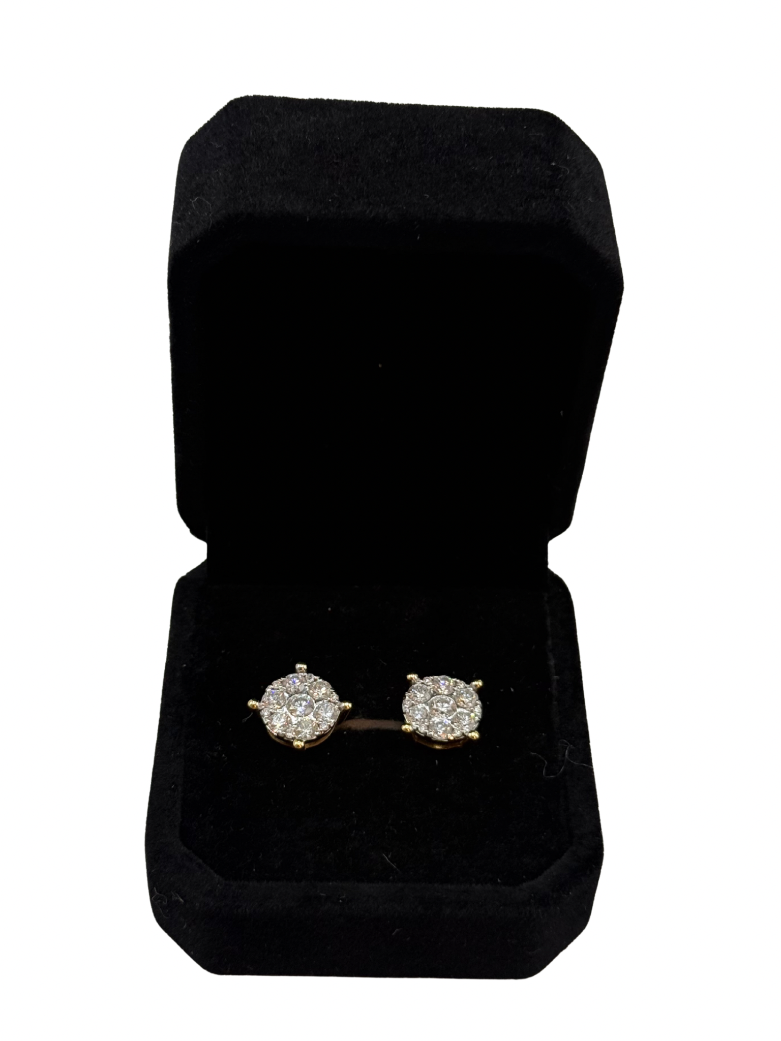 Aros Stud Tipo Cluster en Oro Blanco 18k con Diamantes