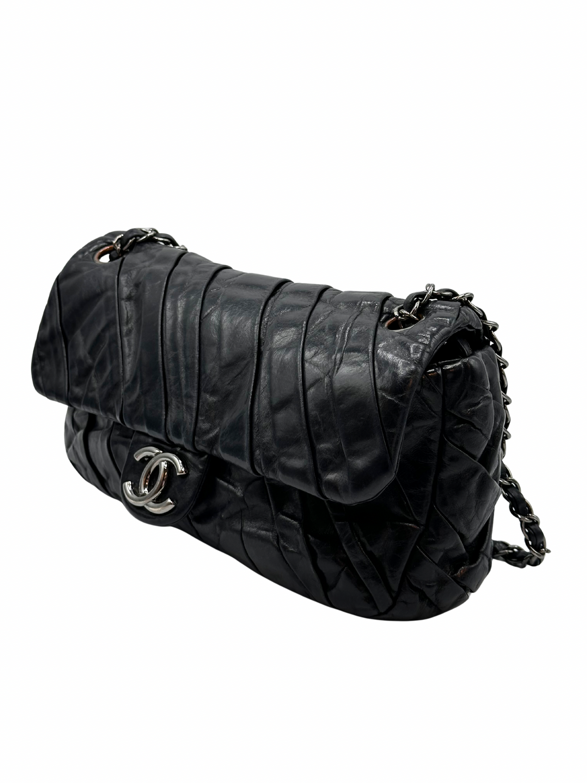 Cartera Chanel Black Glazed Calfskin Twisted Flap