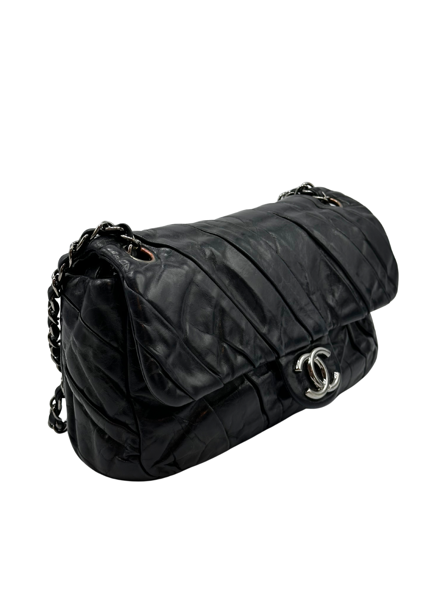 Cartera Chanel Black Glazed Calfskin Twisted Flap