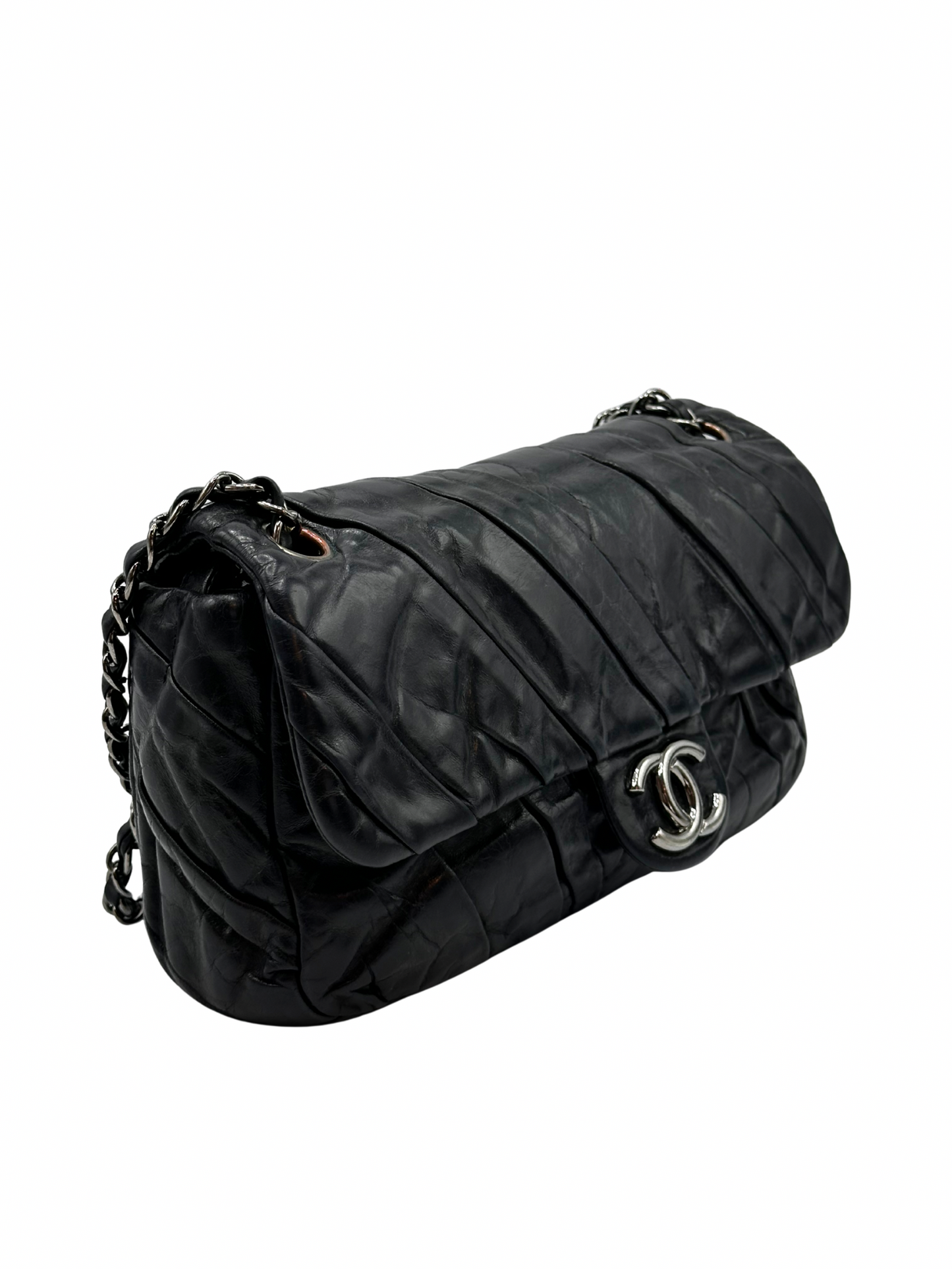Cartera Chanel Black Glazed Calfskin Twisted Flap