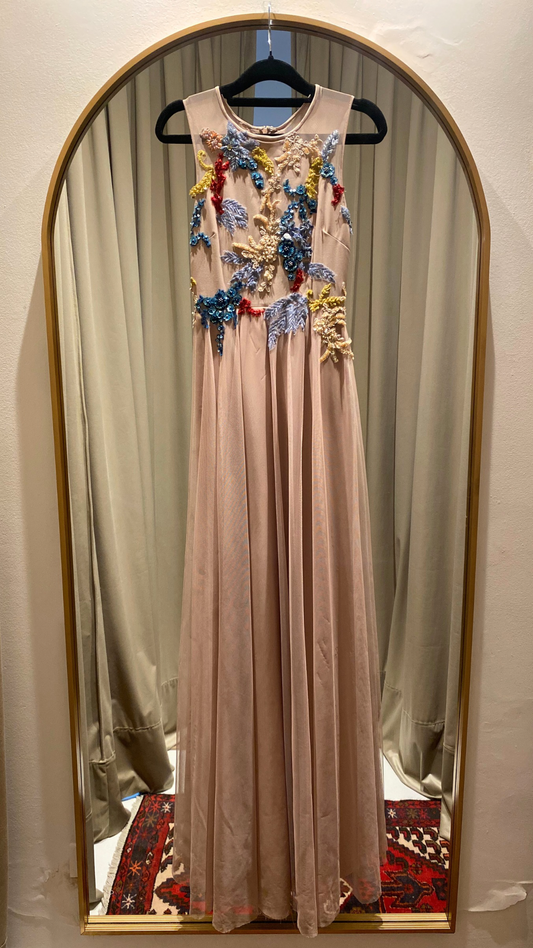 Vestido Beige con Lentejuelas Ferres (Talle P)