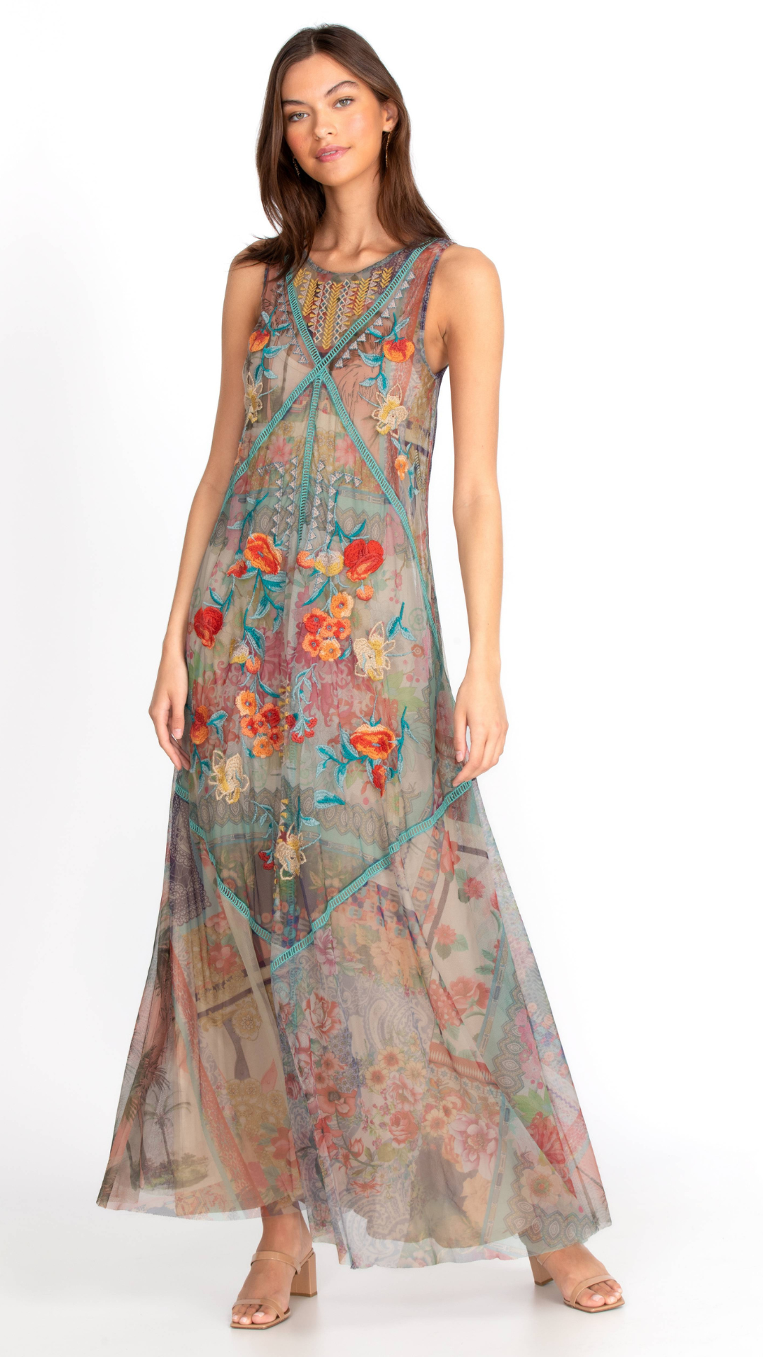 Vestido con Bordado de Flores Johnny Was (Talle M)