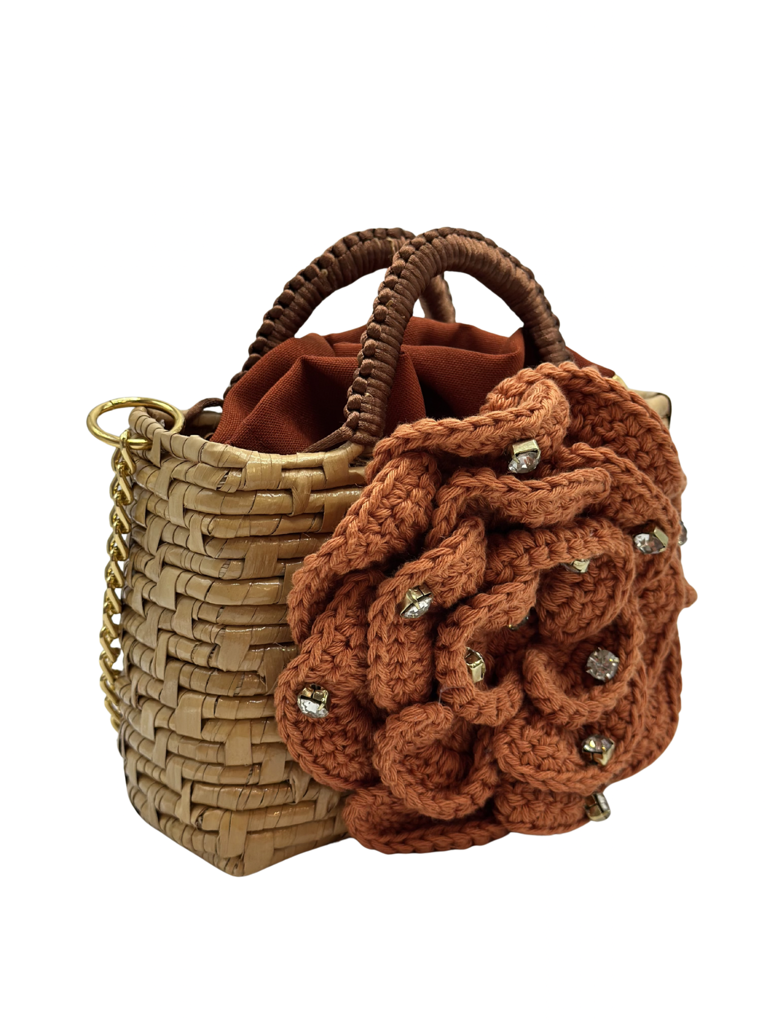 Mini Bolso Cristina Sabatini Crochet Flower Trunk Brown
