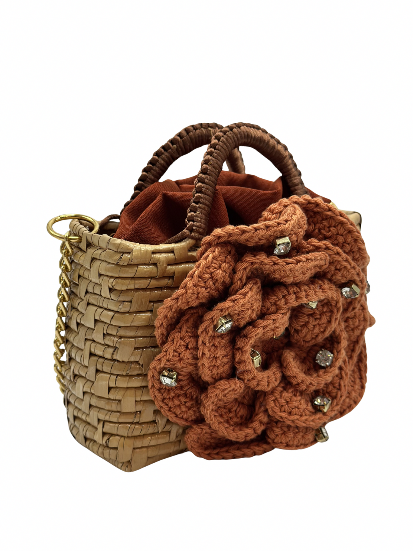 Mini Bolso Cristina Sabatini Crochet Flower Trunk Brown