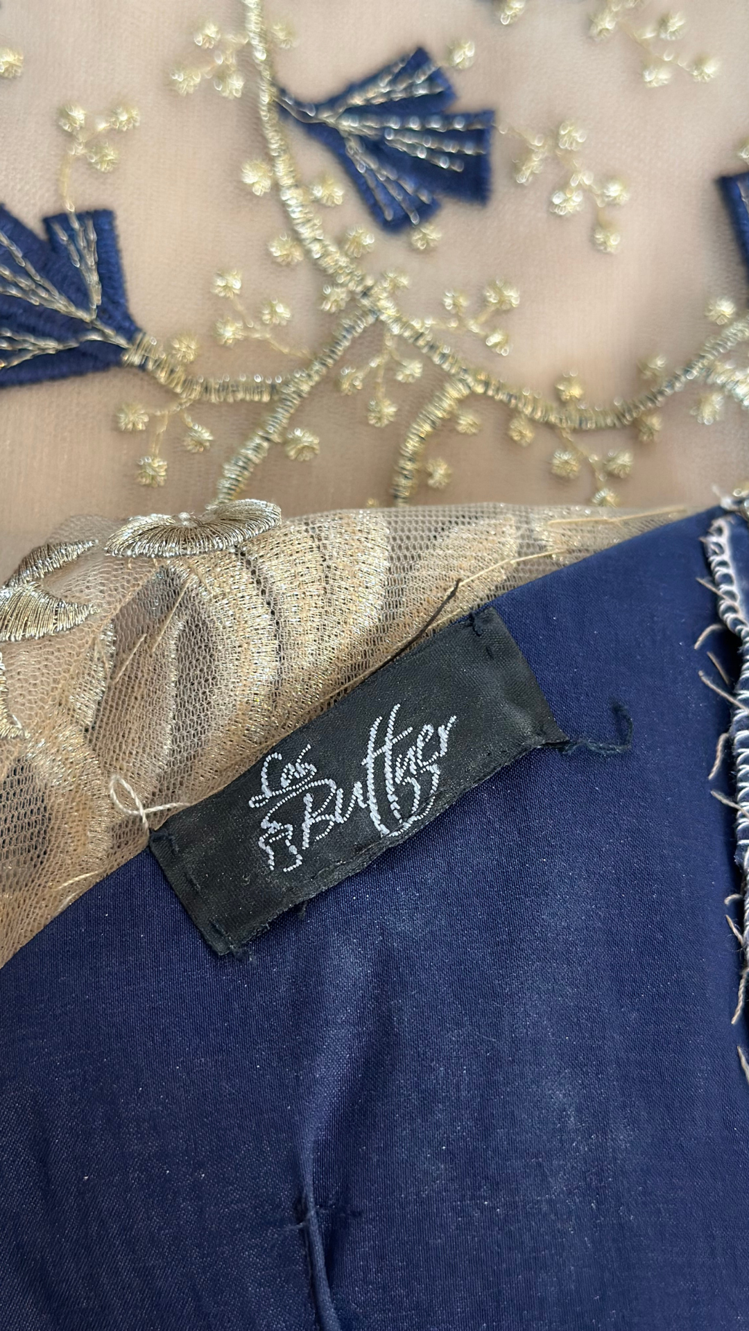 Vestido Largo Azul y Dorado Las Buttner