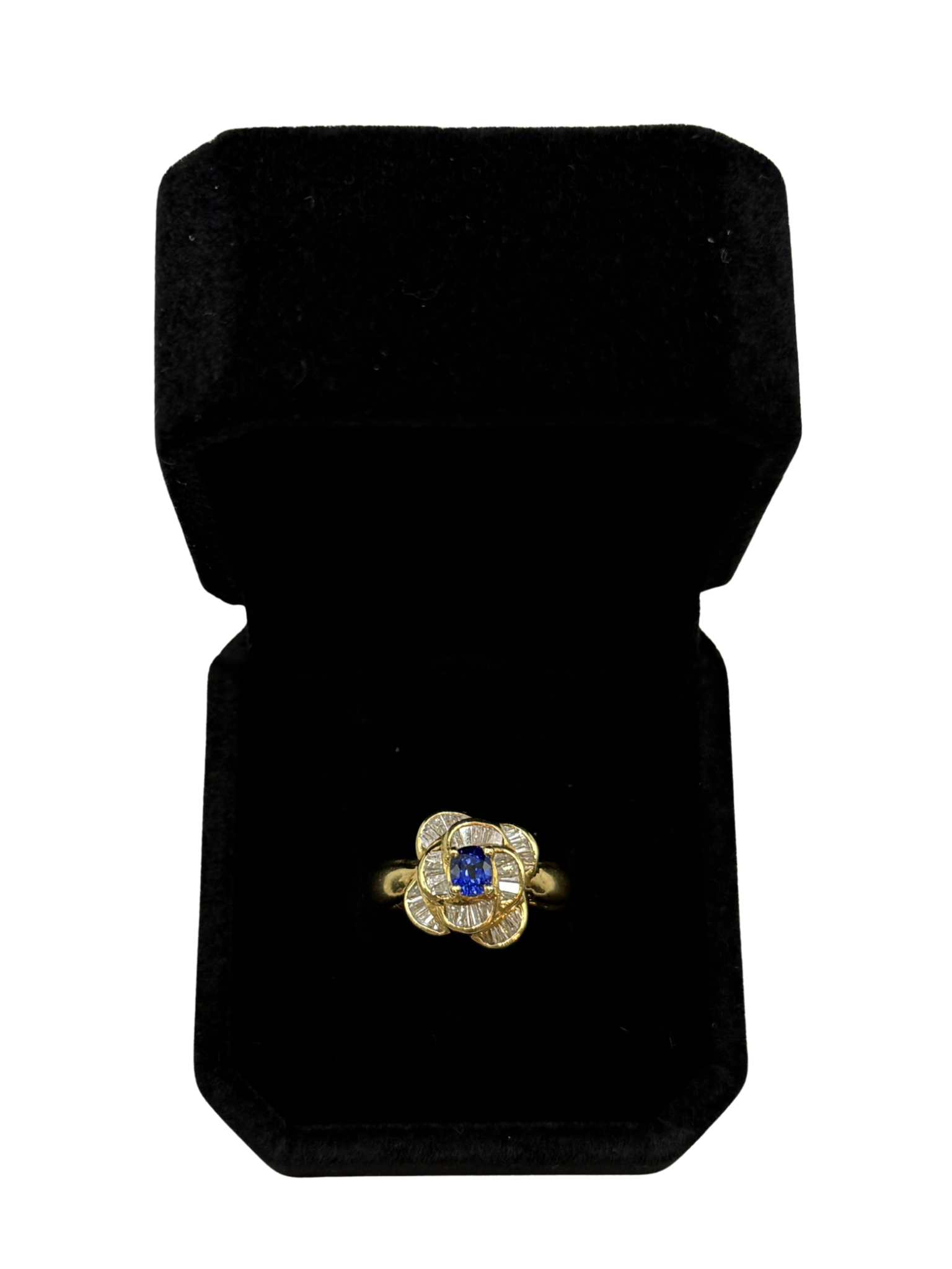 Anillo Statement Floral en Oro Amarillo 18k con Zafiro