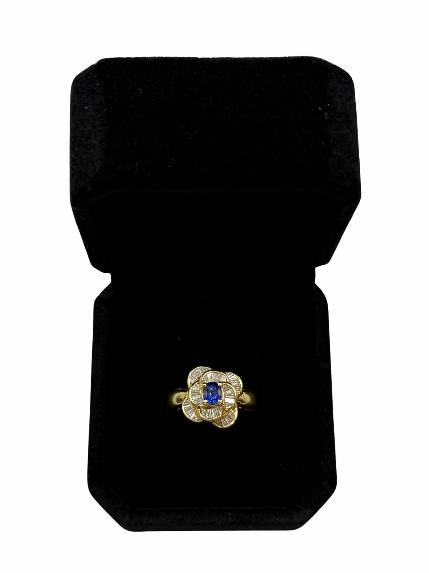 Anillo Statement Floral en Oro Amarillo 18k con Zafiro