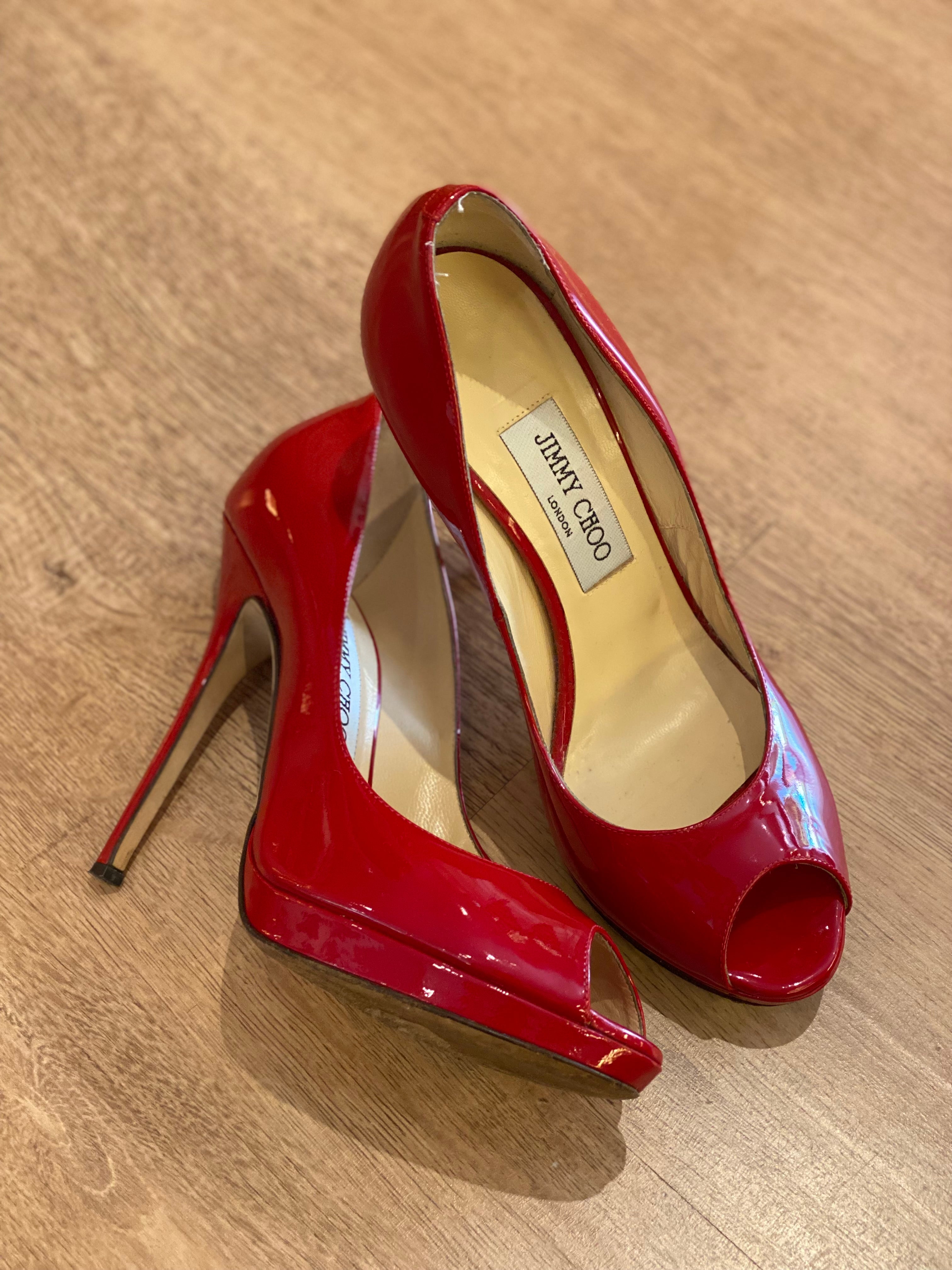 Sandalia Jimmy Choo Red Peep Toe (37.5)