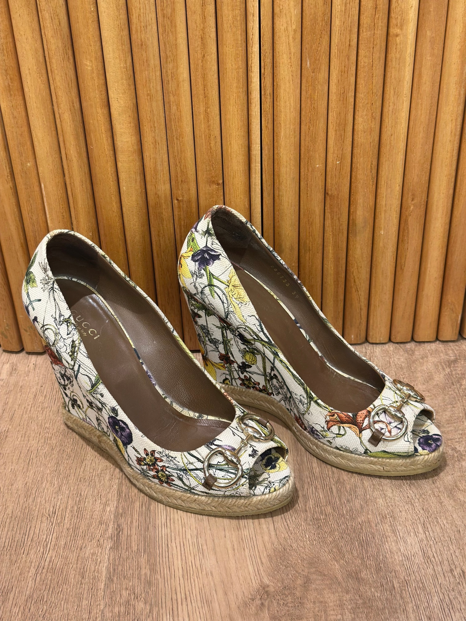 Pumps Peep-Toe Gucci Horsebit Floral Canvas (39)
