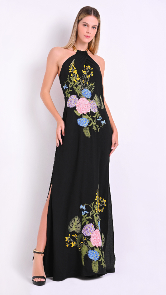 Vestido Largo con Collar y Bordado Carmen Steffens (M)