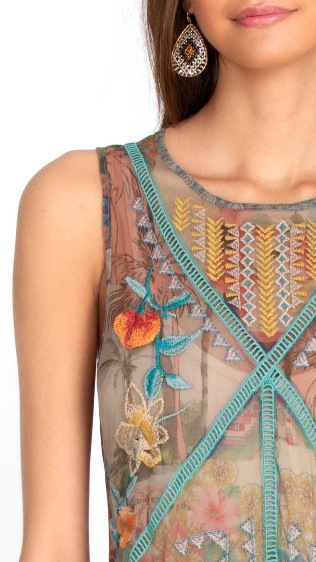 Vestido con Bordado de Flores Johnny Was (Talle M)