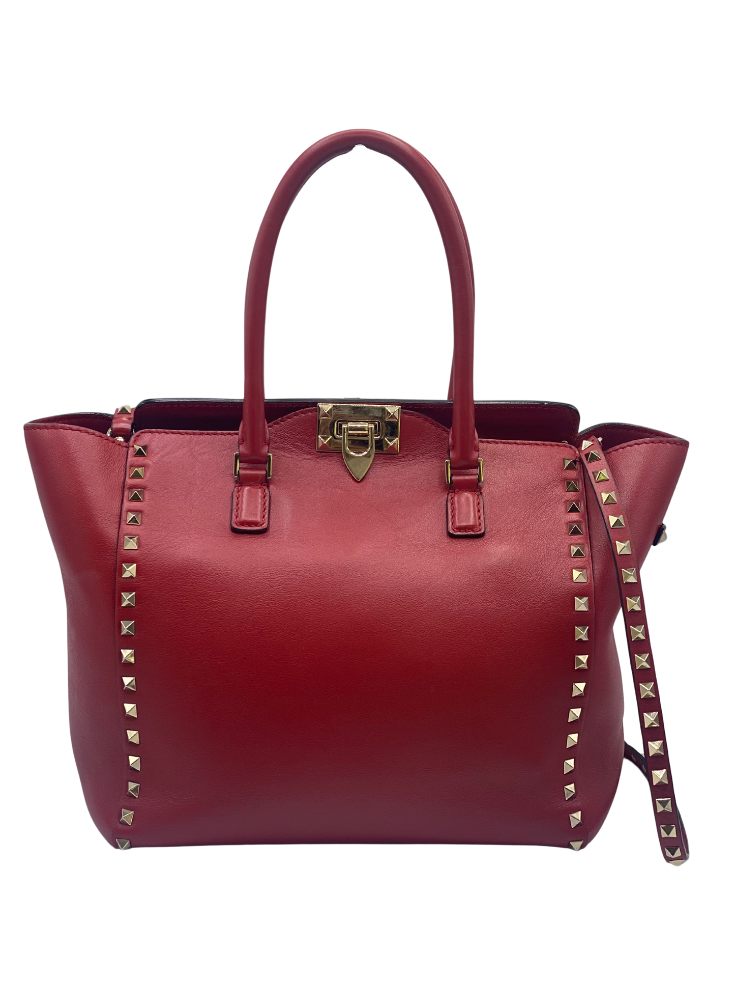 Cartera Valentino Garavani Rockstud Double Handle Tote Red