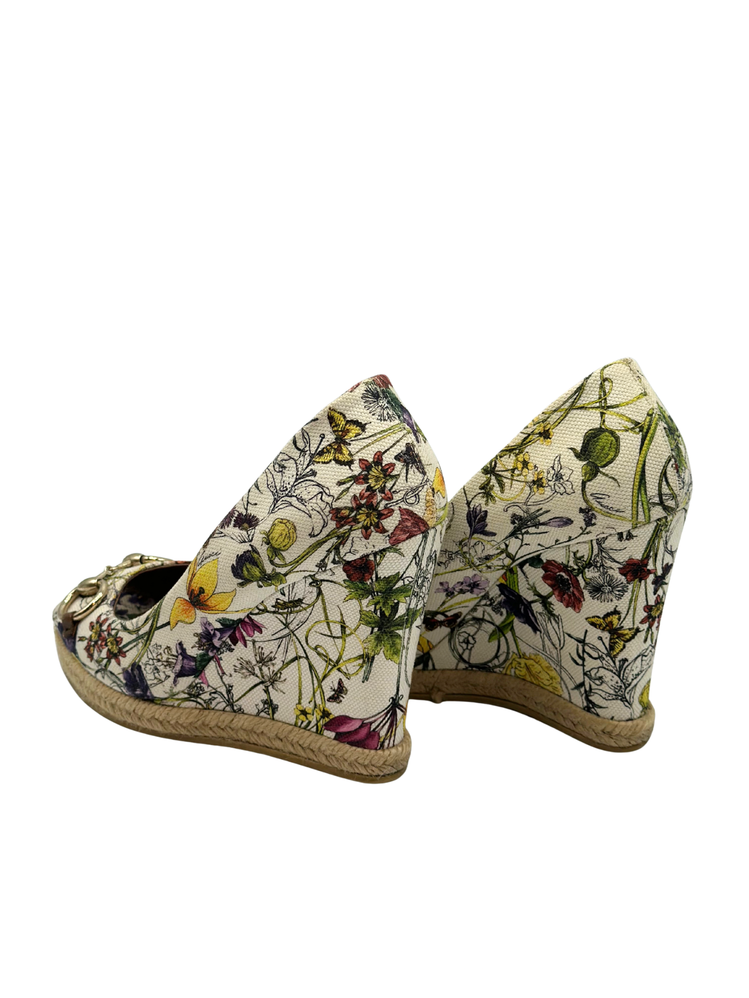 Pumps Peep-Toe Gucci Horsebit Floral Canvas (39)