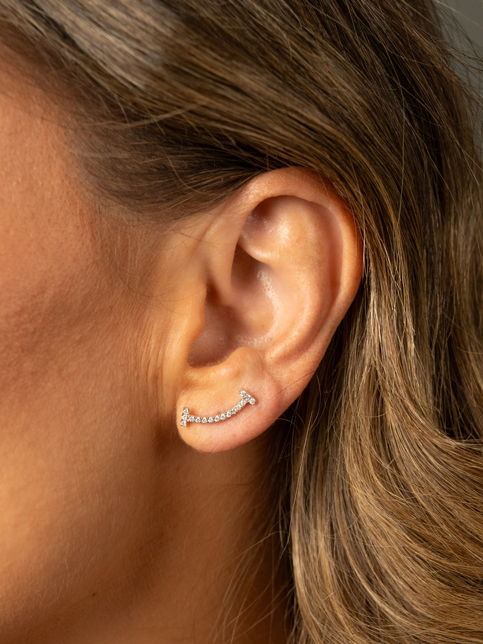 Aros Oro Blanco 14k Smiley