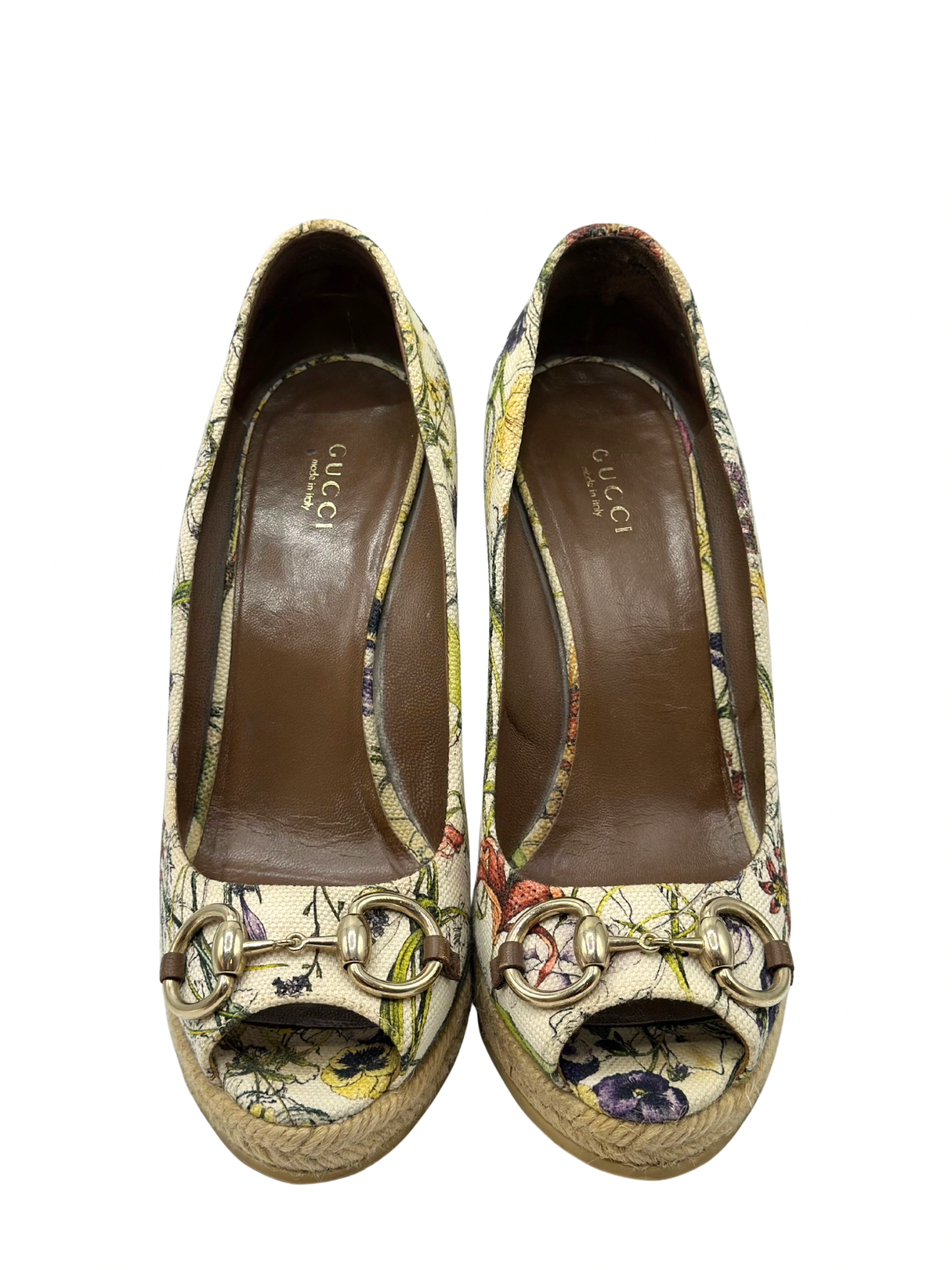 Pumps Peep-Toe Gucci Horsebit Floral Canvas (39)