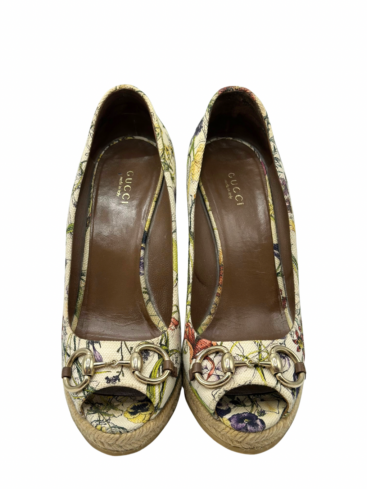Pumps Peep-Toe Gucci Horsebit Floral Canvas (39)