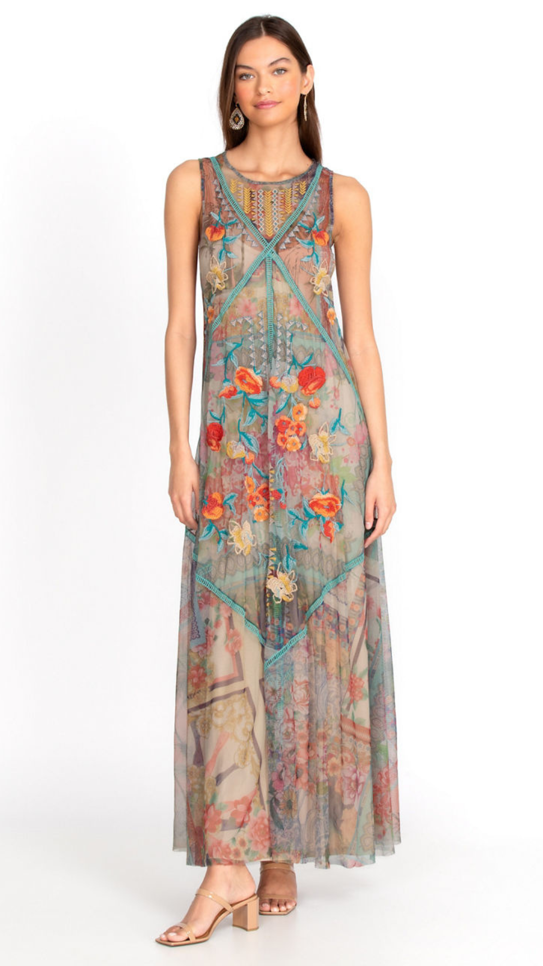 Vestido con Bordado de Flores Johnny Was (Talle M)