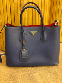 Cartera Prada Saffiano Double Leather Bag Blue